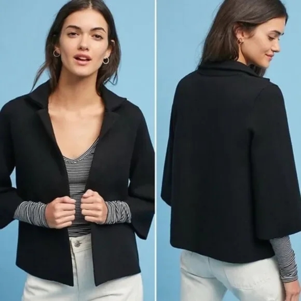 Anthropologie Moth Black Knit Front Closure Blazer Jacket Small